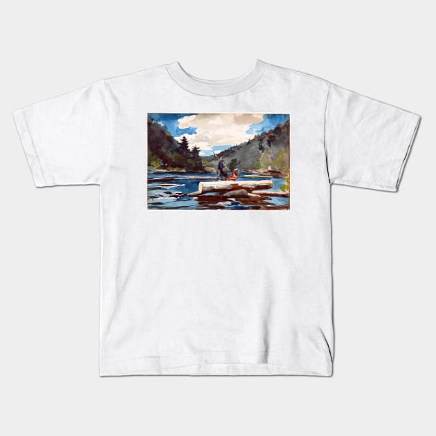 Winslow Homer 'Hudson River' Logging Kids T-Shirt by pdpress